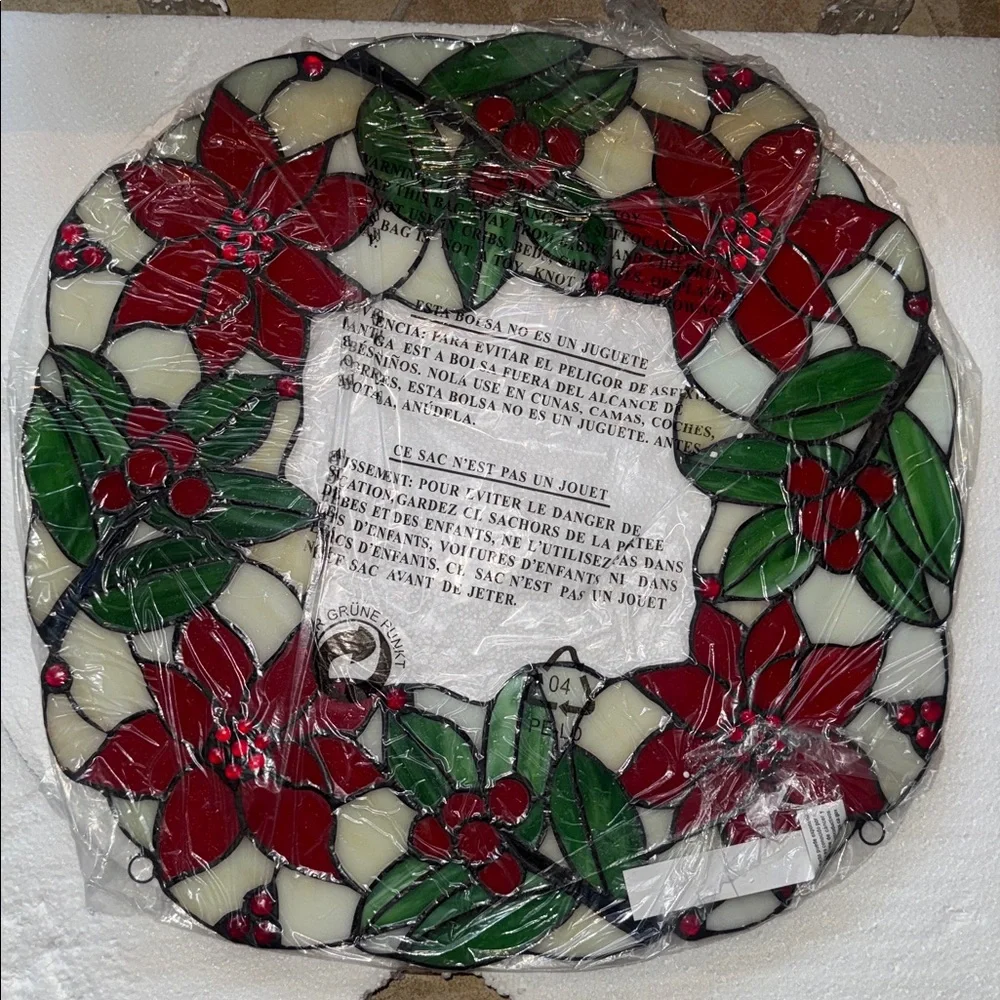 18” Stained Glass Poinsettia Wreath